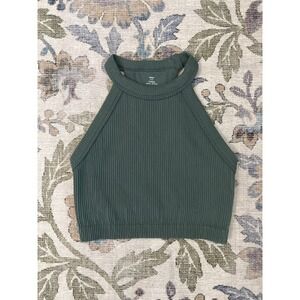 Aerie Ribbed Halter Crop Top Womens S Green Excellent Seamless Racerback